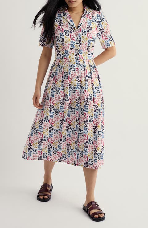 Pleated Organic Cotton Shirtdress