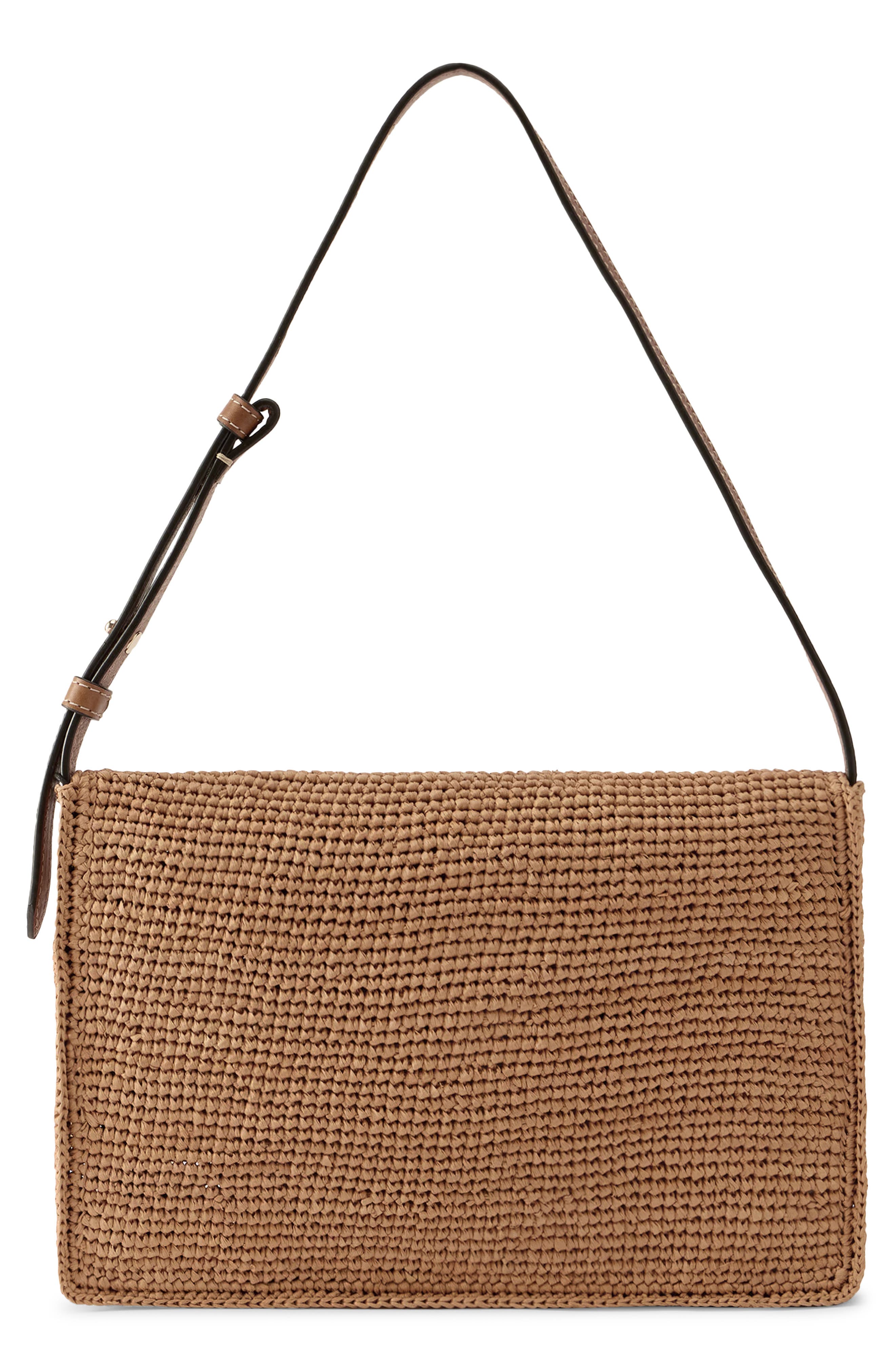 Poppy Crochet Raffia Shoulder Bag, Alternate, color, SALMON