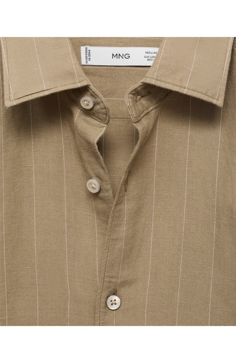MANGO Pinstripe Linen & Cotton Button-Up Shirt, Alternate, color, Khaki