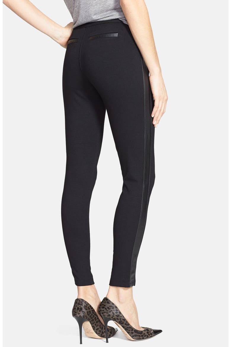 Faux Leather Trim Ponte Pants, Alternate, color, BLACK