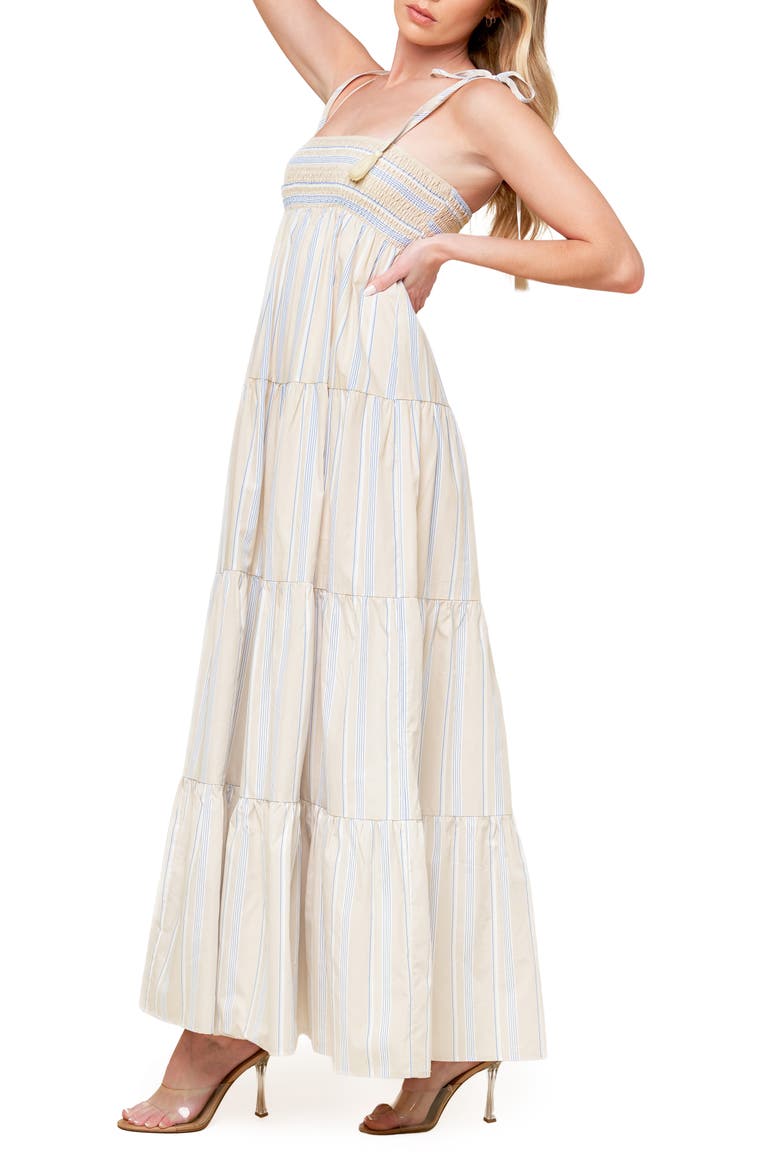 Tied Shoulder Maxi Dress, Alternate, color, TAUPE/ BLUE