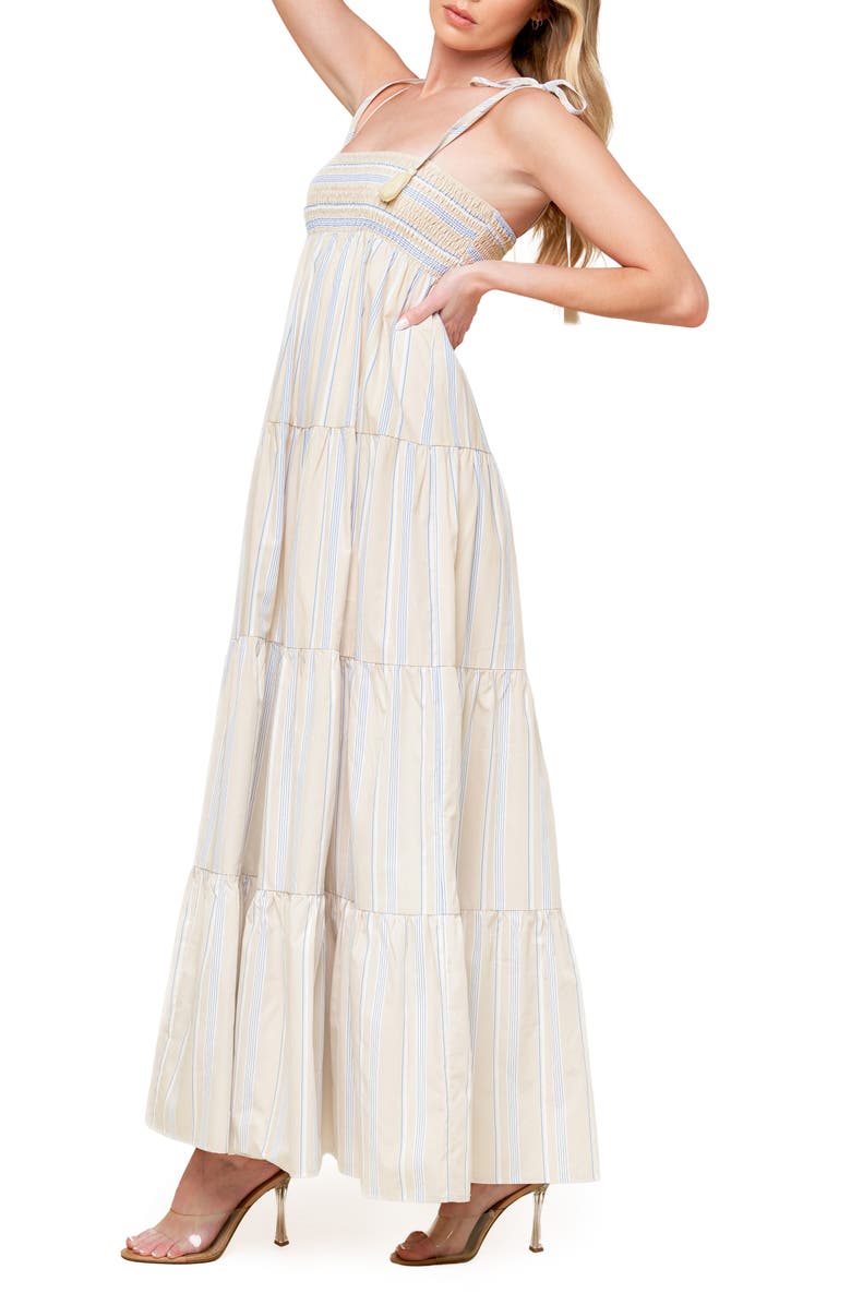 FLYING TOMATO Tied Shoulder Maxi Dress, Alternate, color, Taupe/ Blue