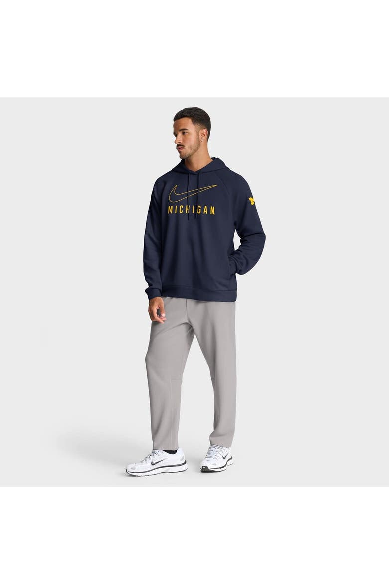 Men's Nike Navy Michigan Wolverines Premium Raglan Performance Pullover Hoodie, Alternate, color, Navy