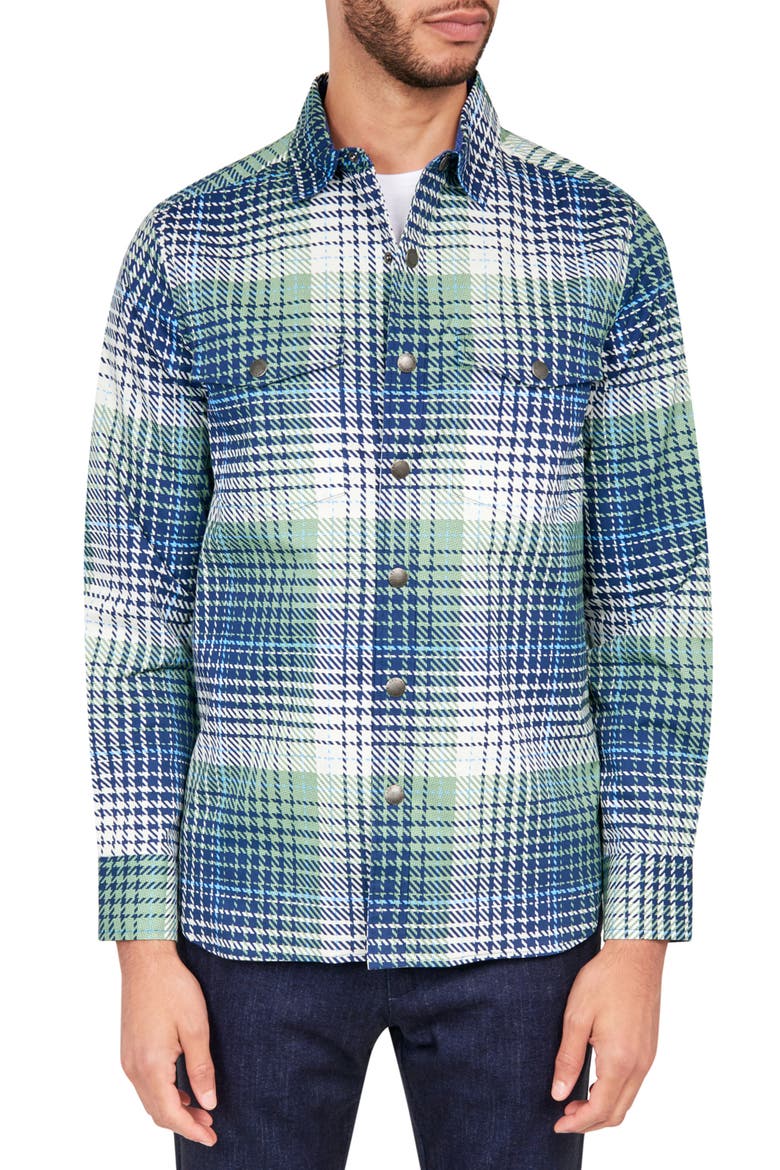 Slim Plaid Cotton Stretch Shirt Jacket, Main, color, GREEN