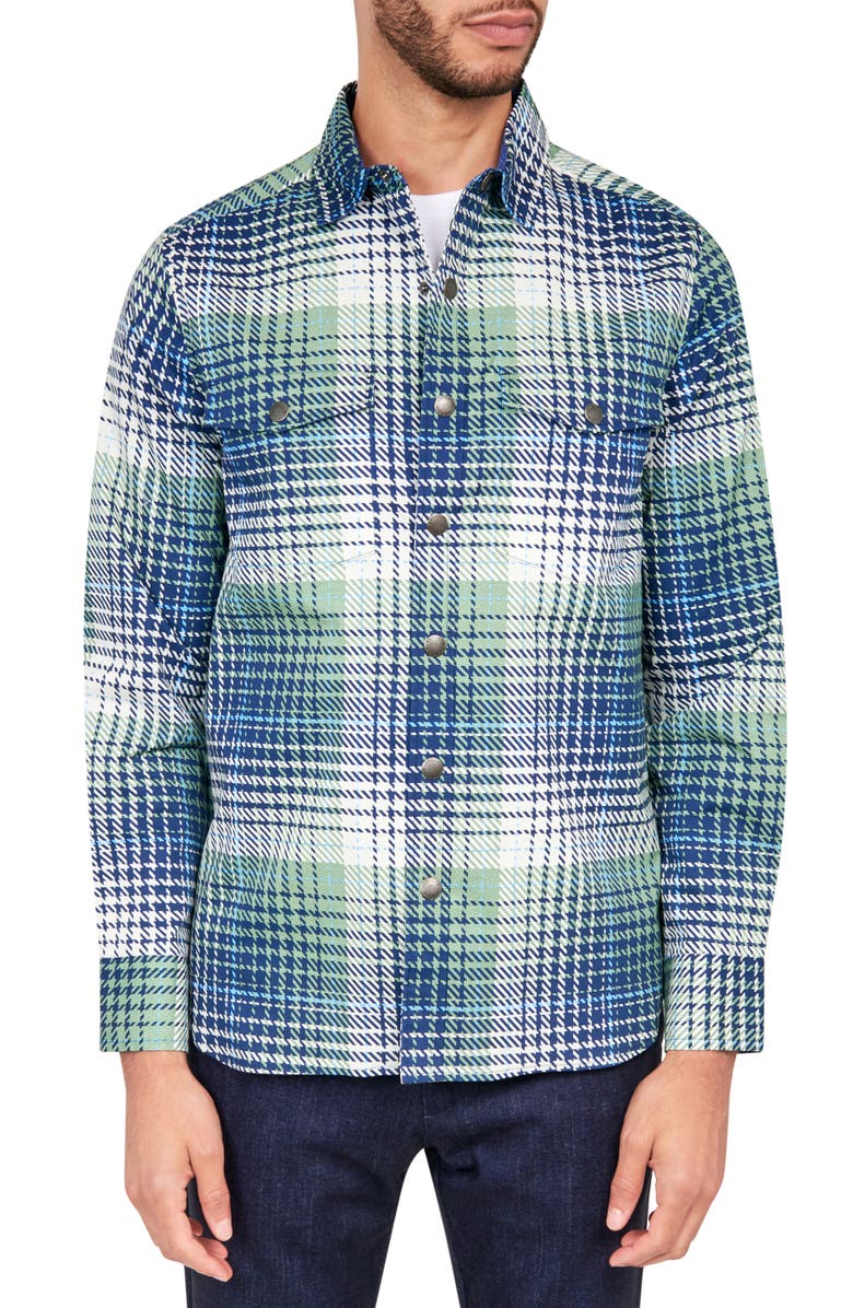 Brooklyn Brigade Slim Plaid Cotton Stretch Shirt Jacket, Main, color, Green