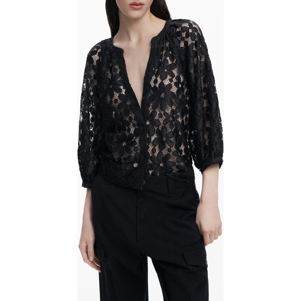 Desigual Lace Front Button Top In Black