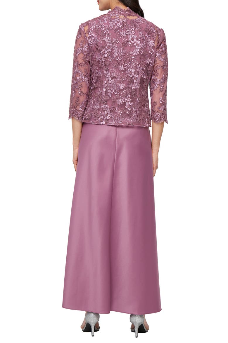 Embroidered Mock Two-Piece Gown with Jacket, Alternate, color, DARK MAUVE