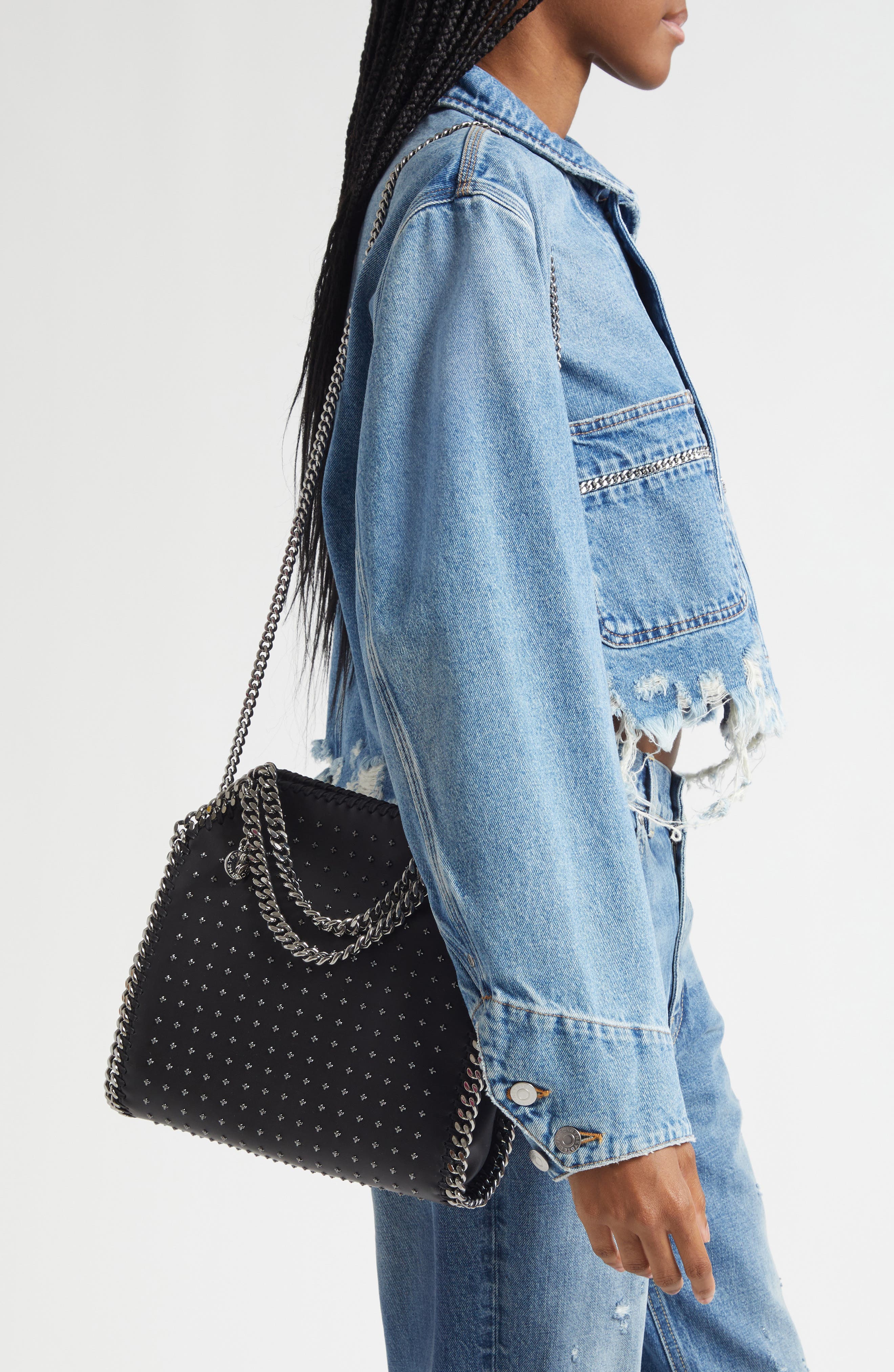 Stella McCartney Mini Rock New York Falabella Shoulder Bag, Alternate, color, Black