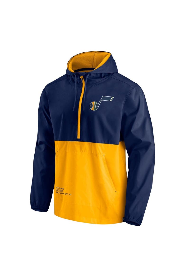 Men's Fanatics Branded Navy/Gold Utah Jazz Anorak Block Party Windbreaker Half-Zip Hoodie Jacket, Alternate, color, Navy