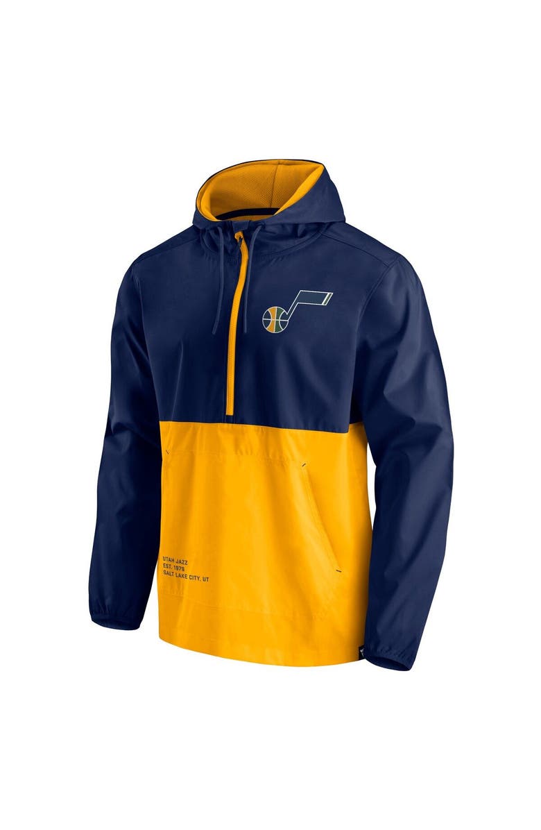 FANATICS Men's Fanatics Branded Navy/Gold Utah Jazz Anorak Block Party Windbreaker Half-Zip Hoodie Jacket, Alternate, color, 