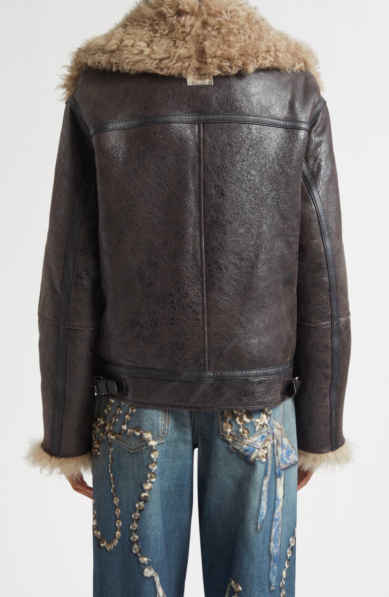 Acne Studios Luxy Genuine Shearling Lined Leather Aviator Jacket, Alternate, color, Dark Grey