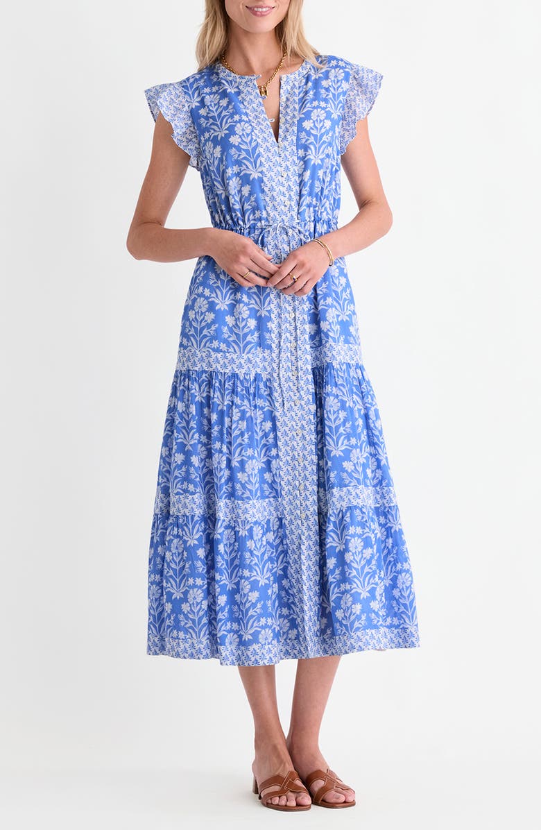 vineyard vines Abigail Floral Tie Waist Cotton Blend Voile Dress, Alternate, color, Floral Breaker Blue