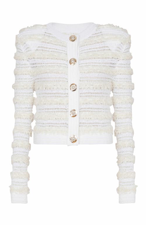 Balmain Long-sleeved Tweed-effect Knit Cardigan In White