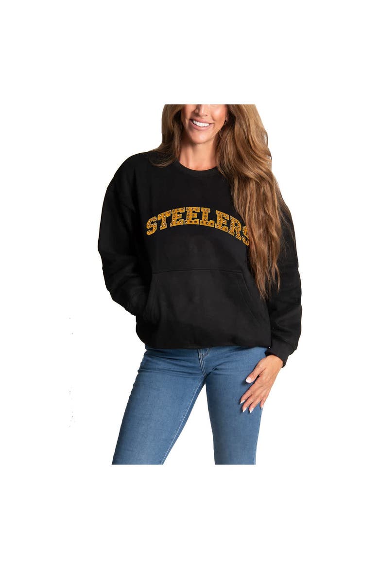 Women's Cuce Black Pittsburgh Steelers Chenille Jeweled Sweatshirt, Alternate, color, Black