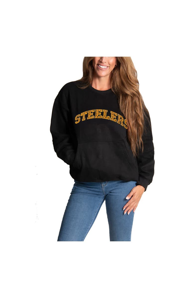 CUCE Women's Cuce Black Pittsburgh Steelers Chenille Jeweled Sweatshirt, Alternate, color, Black