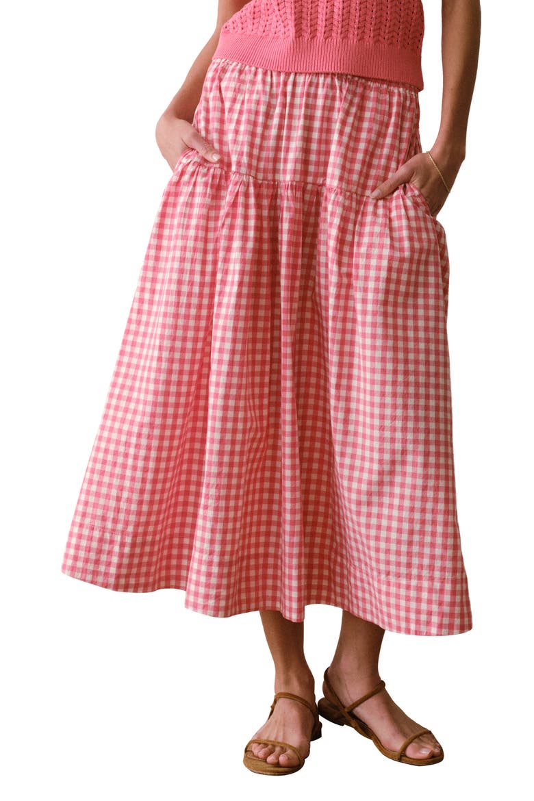 Gia Poplin Tiered Maxi Skirt, Main, color, CHERRY GINGHAM