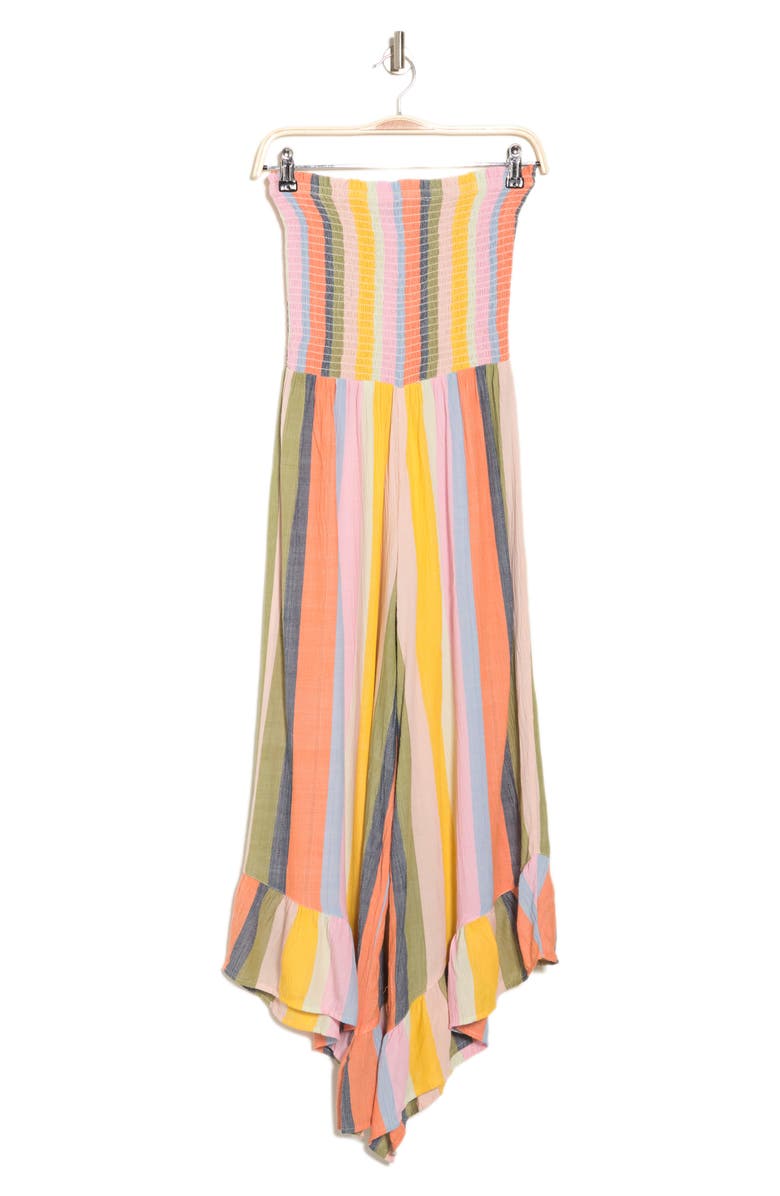 Angie Smocked Bodice Angled Hem Strapless Jumpsuit, Alternate, color,