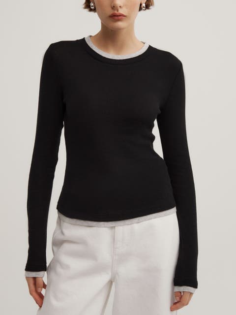 Contrast Trim Long Sleeve Top