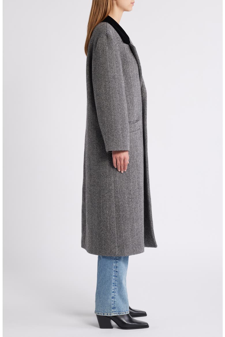 Herringbone Wool Blend Longline Coat, Alternate, color, BLACK MULTI