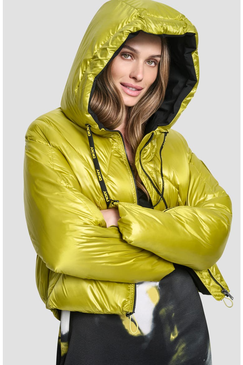 Crop Hooded Puffer Jacket, Alternate, color, CITRONELLA