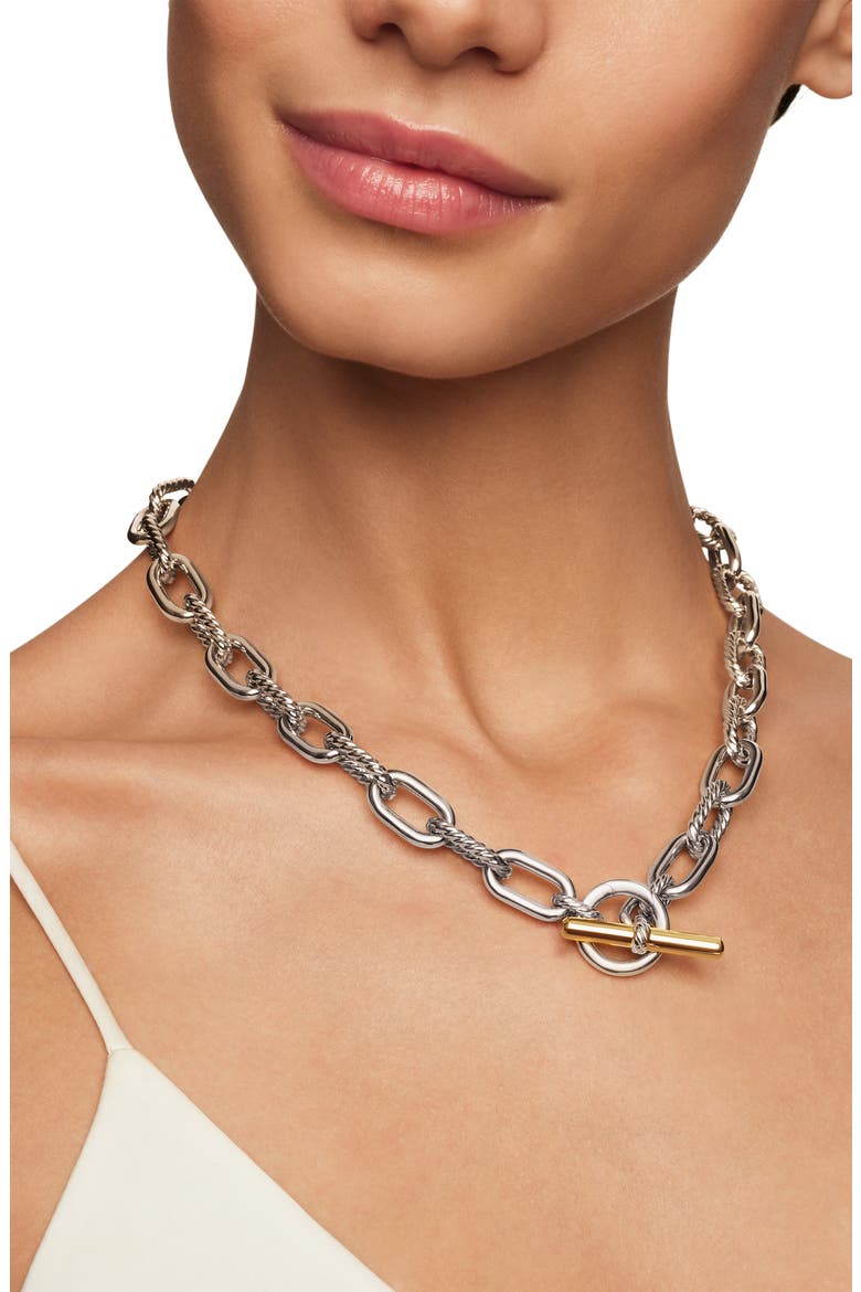 DY Madison® Toggle Chain Necklace in Sterling Silver with 18K Yellow Gold, 11mm, Alternate, color, SILVER/ 18K YELLOW GOLD