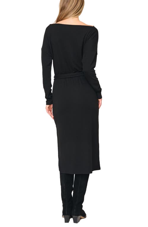 Gibsonlook One-shoulder Long Sleeve Midi Sweater Dress In Black
