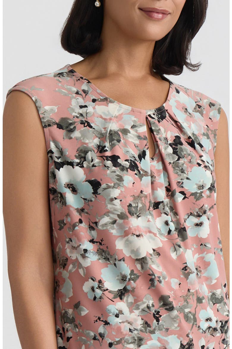 Floral Print Keyhole Sleeveless Top, Alternate, color, TEAROSE MULTI