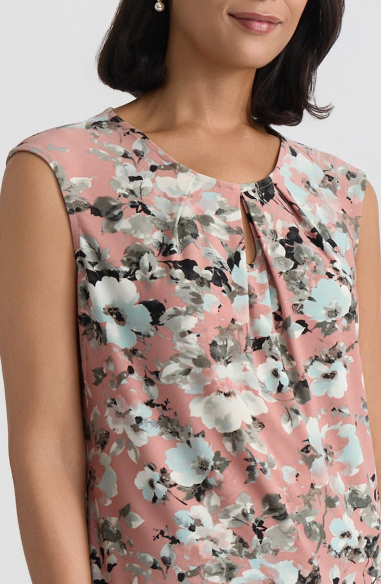 KASPER Floral Print Keyhole Sleeveless Top, Alternate, color, Tearose Multi
