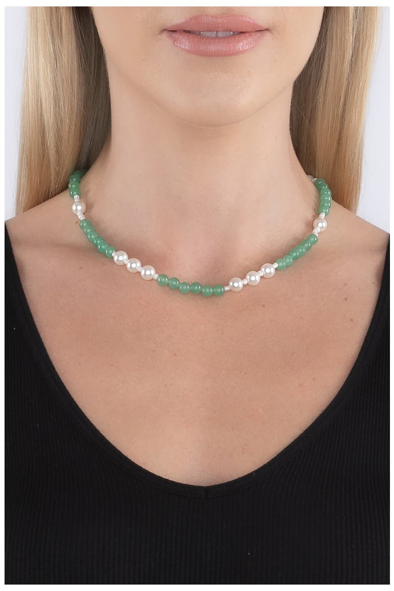Zoe Faux Pearl Necklace, Alternate, color, GREEN