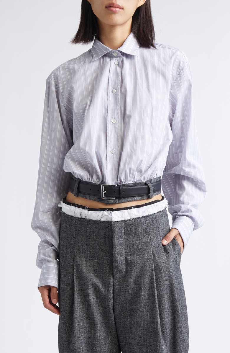 JULIE KEGELS Cala Belted Crop Button-Up Shirt, Main, color, Grey