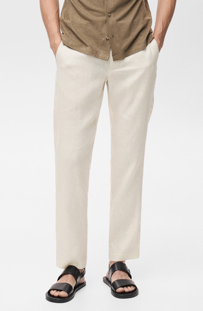 MANGO Slim Fit Linen Pants, Main, color, Off White