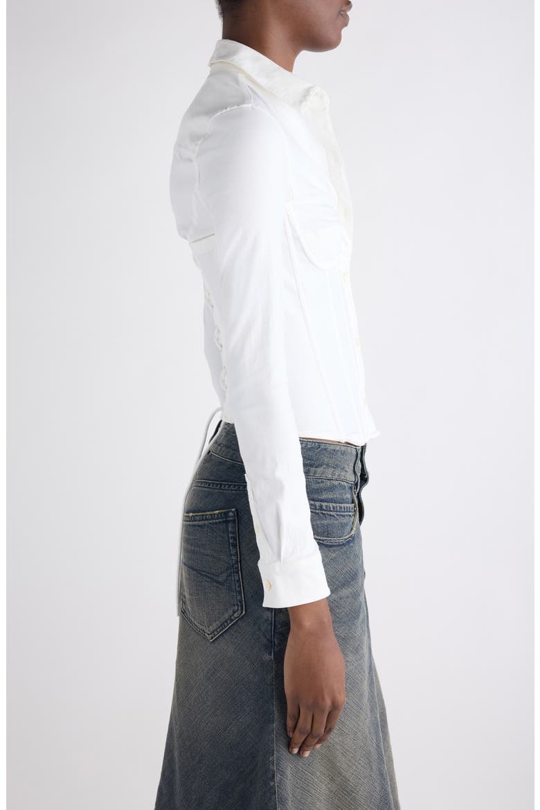 Corseted Stretch Poplin Button-Up Shirt, Alternate, color, 9000 WHITE