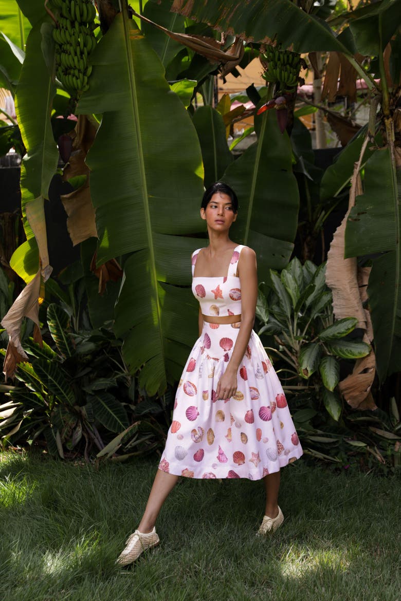 Sotavento Midi Skirt, Alternate, color, CONCHITAS IN WHITE PRINT