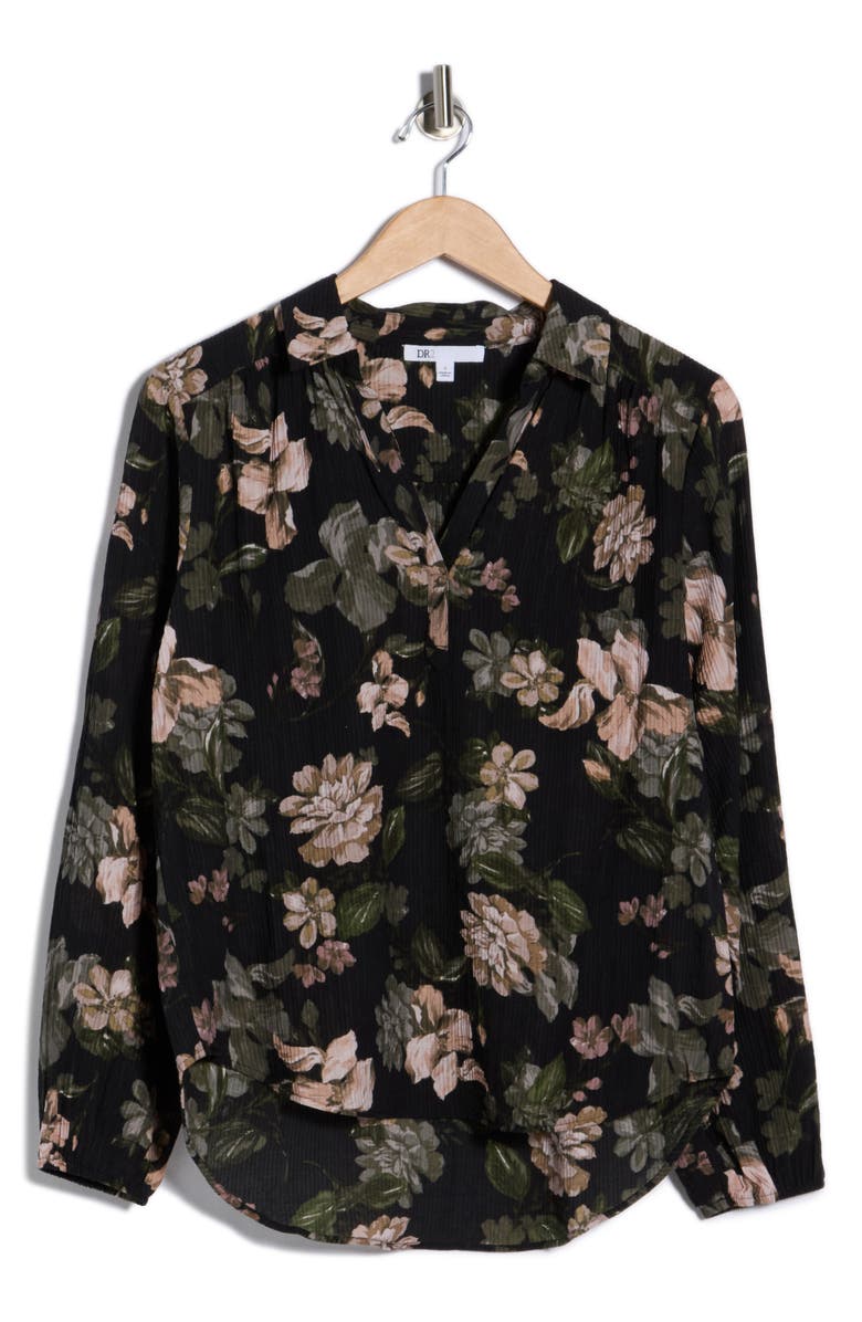 DR2 by Daniel Rainn Textured Split Neck Top, Alternate, color, Black