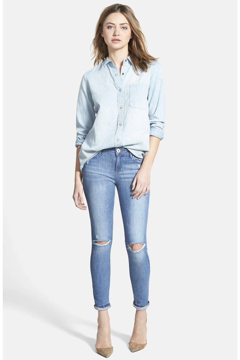Treasure&Bond Split Back Denim Shirt, Alternate, color, NEP LIGHT VINTAGE