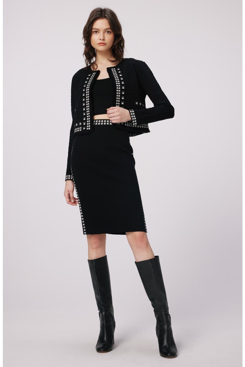 Brogram Crop Open Front Cardigan, Alternate, color, BLACK/STUD