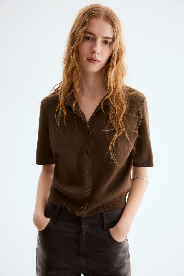 Collared Cardigan, Alternate, color, Dark brown
