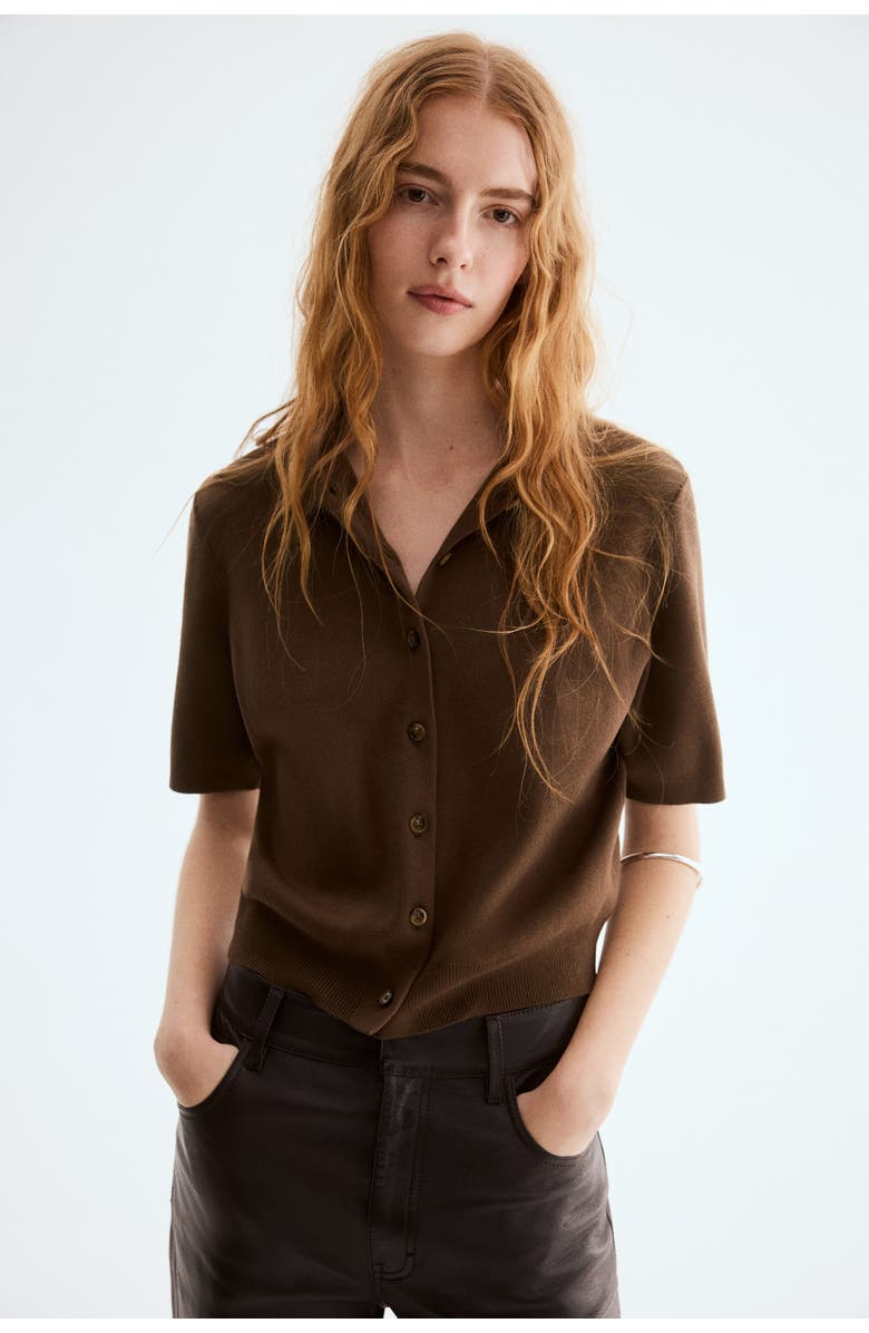 H&M Collared Cardigan, Alternate, color, Dark Brown