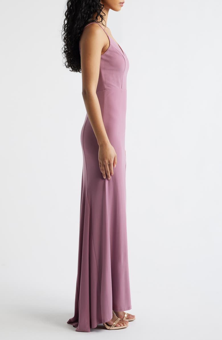 Jump Apparel Plunge V-Neck Jersey Gown, Alternate, color, Mauve
