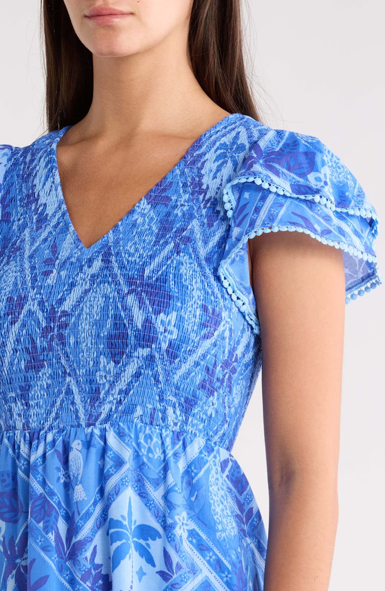 SUGARLIPS Kaidy Tropical Print Midi Dress, Alternate, color, Blue Multi