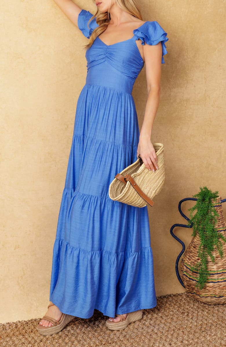 FLYING TOMATO Tiered Maxi Dress, Alternate, color, Periwinkle