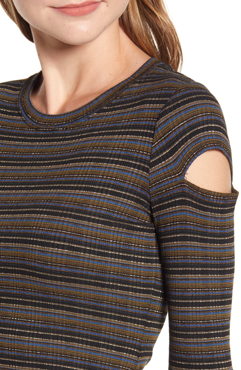 Bailey 44 Metallic Stripe Cutout Rib Top, Alternate, color, Black Army