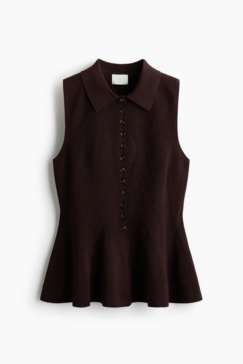 Rib-knit Peplum Top, Alternate, color, Dark brown