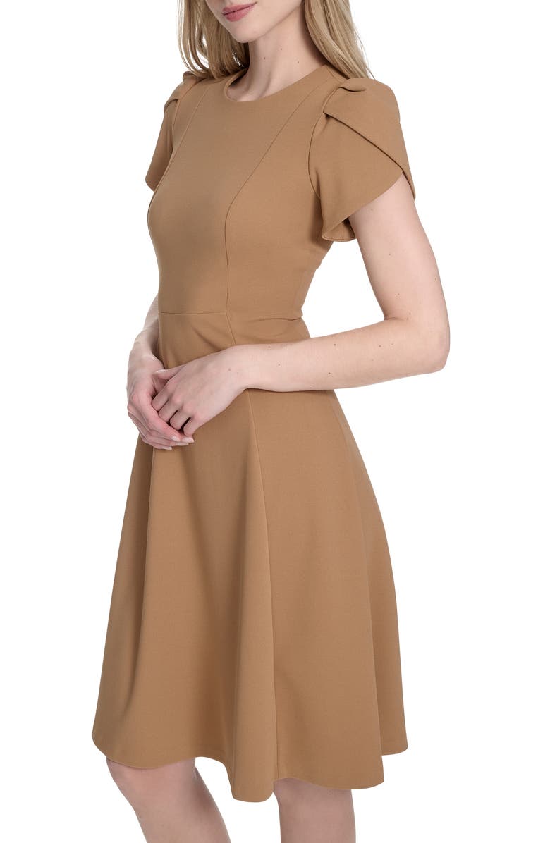 Calvin Klein Tulip Sleeve Fit & Flare Dress, Alternate, color, Luggage