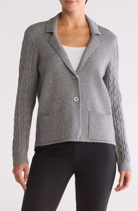 Cable Knit Jersey Sweater Blazer