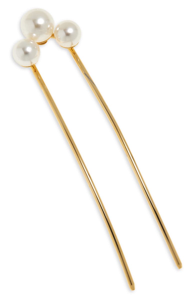 Jennifer Behr Gretel Faux Pearl Hair Pin, Main, color, Gold Pearl