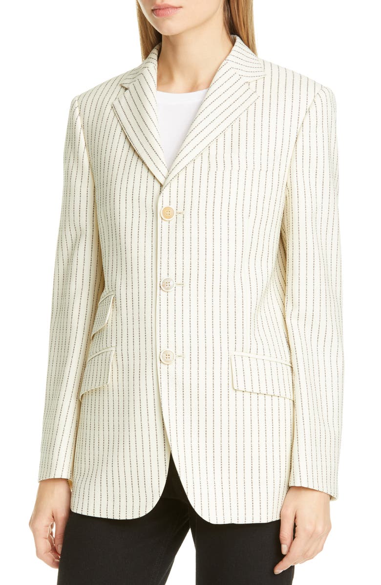 Maison Margiela Logo Pinstripe Wool Blend Blazer, Alternate, color,