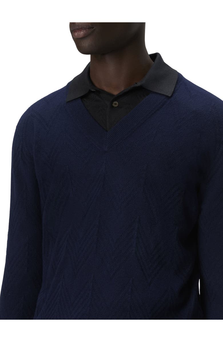 Missoni Tonal Cashmere V-neck And Zigzag Pullover, Alternate, color, Navy
