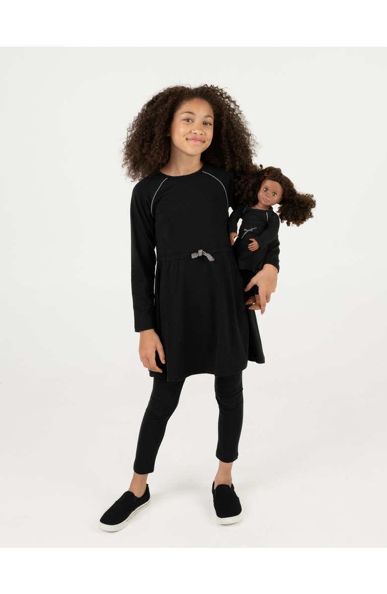 Leveret Girls Bow Tie Dress with Matching Doll Dress, Main, color, Black
