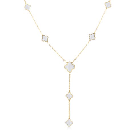 Mother of Pearl Clover Station Lariat Necklace